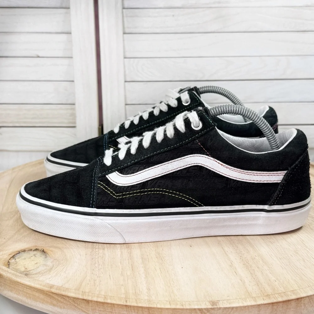 Vans Old Skool Embossed Suede Rainbow Thread Low Top‎ Sneakers Black 9 Men